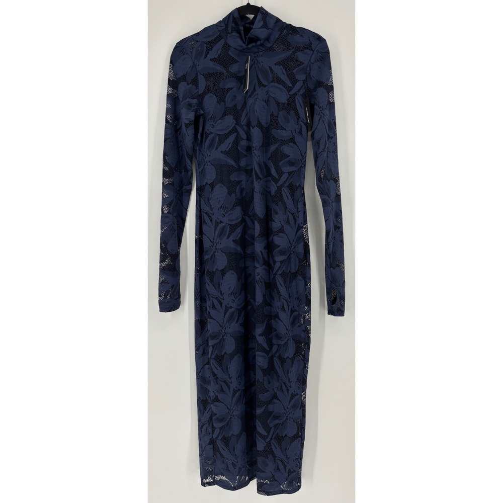 New AFRM Shailene Floral Lace Long Sleeve Midi Dress Black Iris Women Size Large - Picture 3 of 11